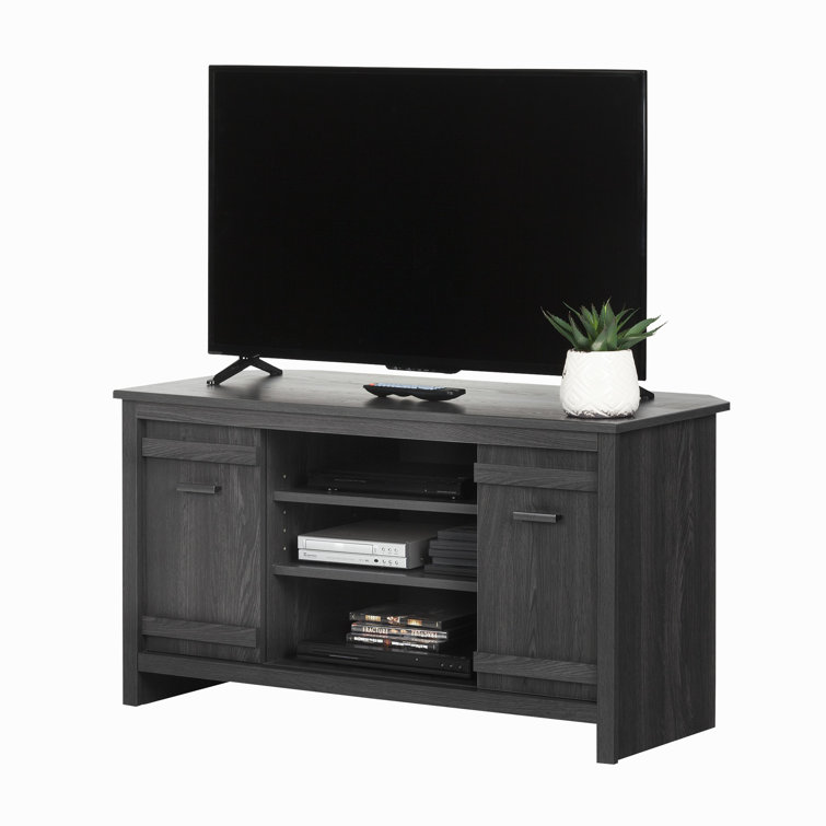 Modern Gray Oak Corner TV Stand with Fireplace and Cabinet