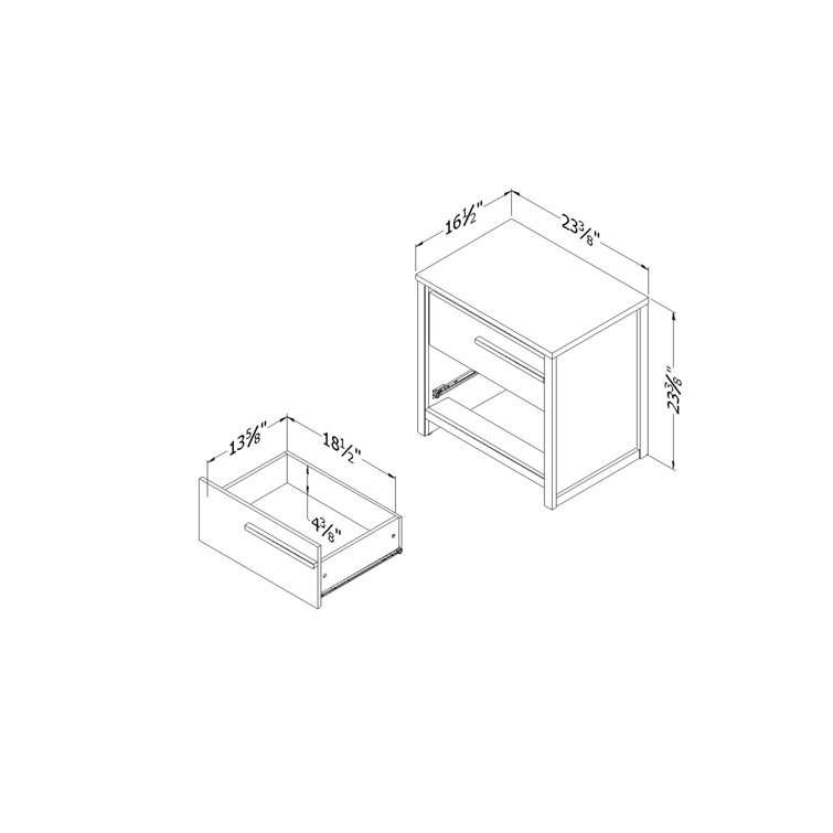 Natural Walnut 2-Drawer Nightstand with Black Handles