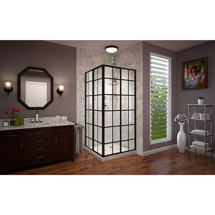 French Corner 40.5" Satin Black Framed Sliding Shower Enclosure