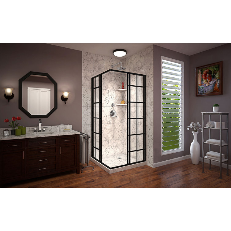 French Corner 40.5" Satin Black Framed Sliding Shower Enclosure