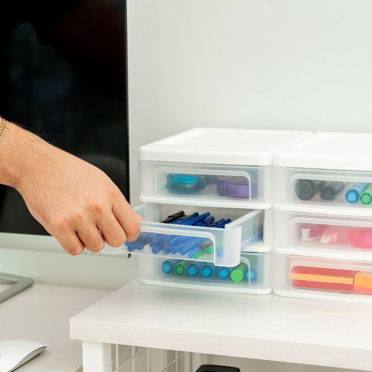 Compact White 3-Drawer Desktop Organizer, Stackable, Made in USA