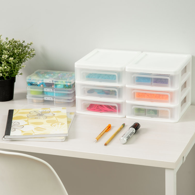 Compact White 3-Drawer Desktop Organizer, Stackable, Made in USA