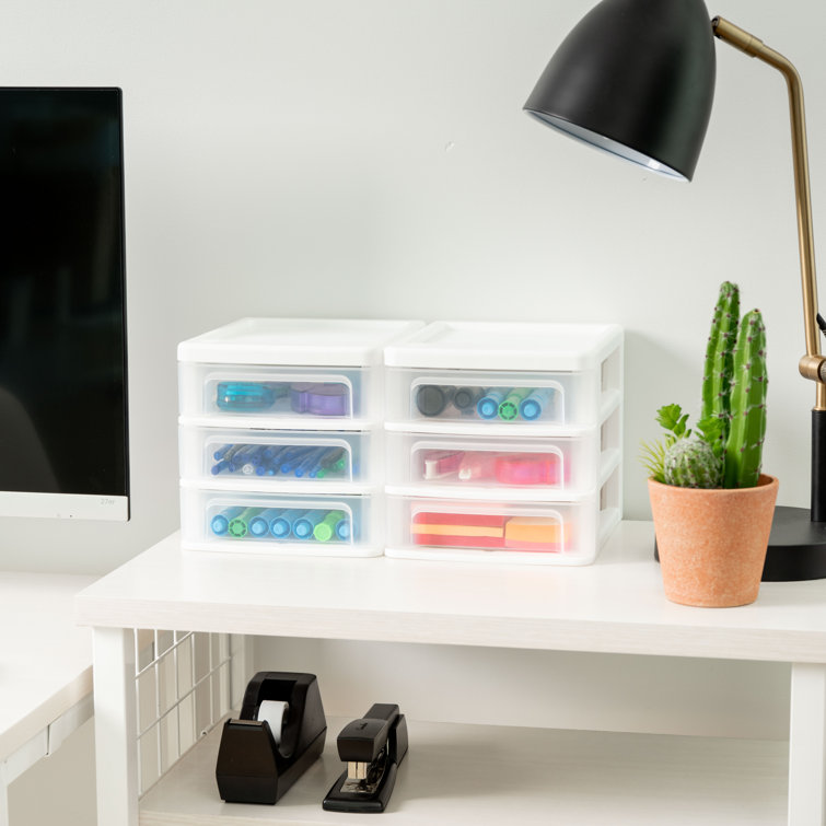 Compact White 3-Drawer Desktop Organizer, Stackable, Made in USA
