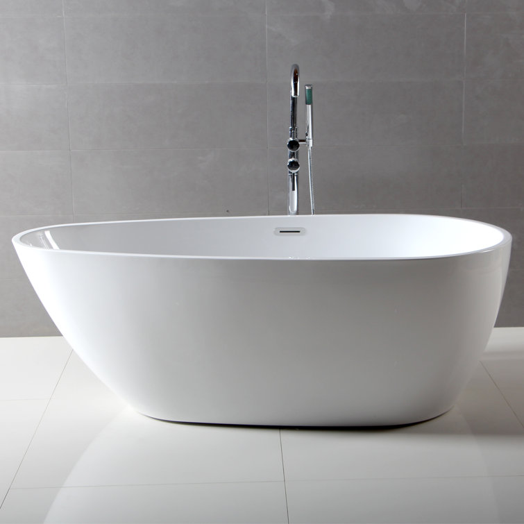 59'' White Freestanding Acrylic Soaking Bathtub