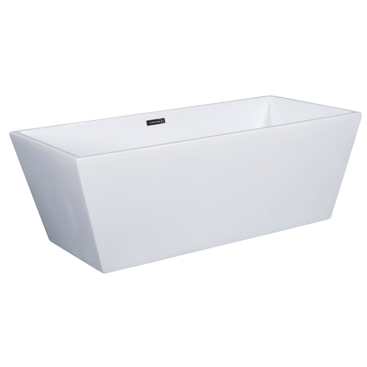 59'' White Rectangular Freestanding Acrylic Soaking Bathtub