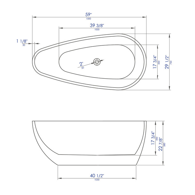 59'' White Freestanding Acrylic Soaking Bathtub