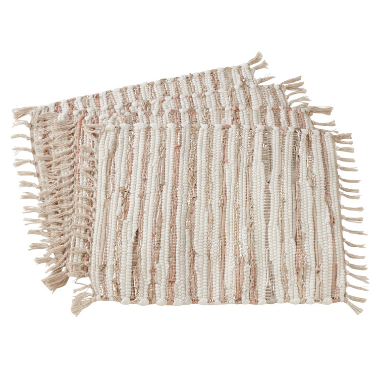 Gold and Beige Striped Cotton Leather Chindi Placemats Set of 4