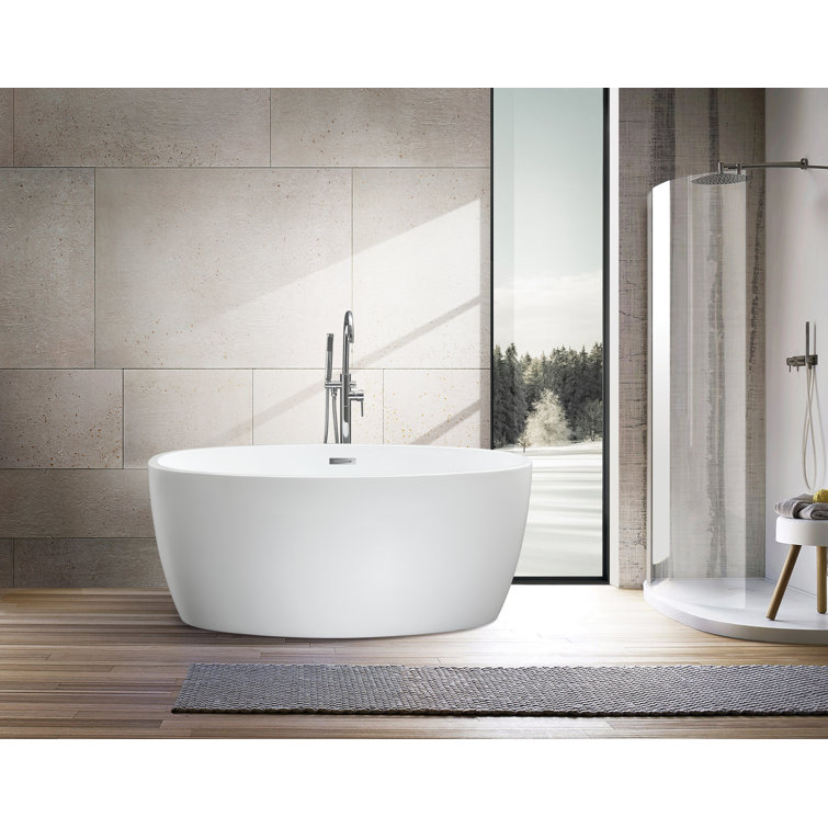 White Acrylic Freestanding Soaking Bathtub with Chrome Drain