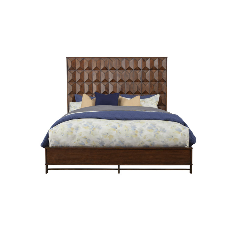 California King Pine Wood Panel Headboard with Geometric Design
