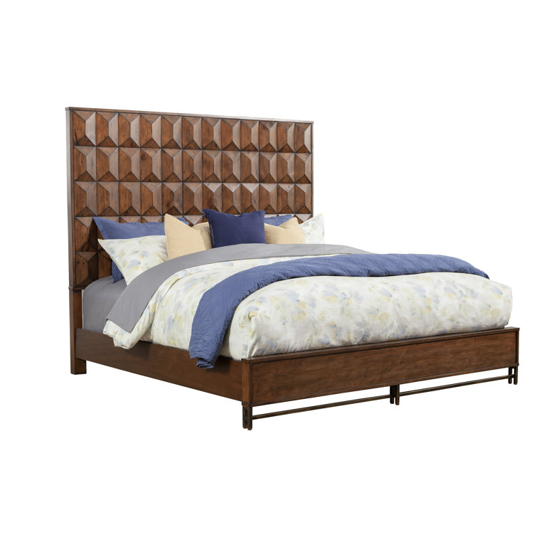 California King Pine Wood Panel Headboard with Geometric Design