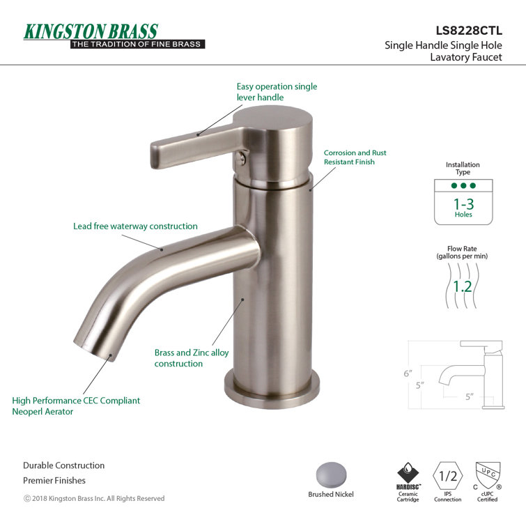 Brushed Nickel Single Handle Bathroom Faucet with Drain