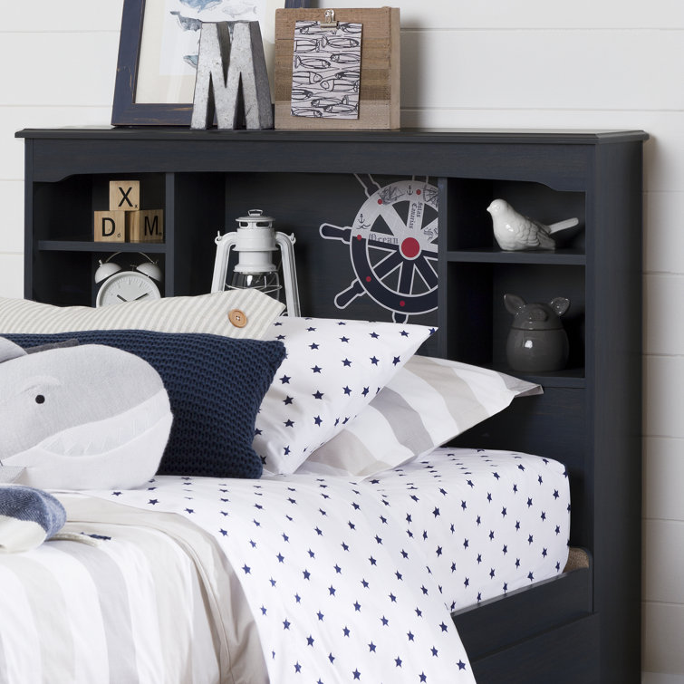 Blueberry Twin Wood Bookcase Headboard with Storage