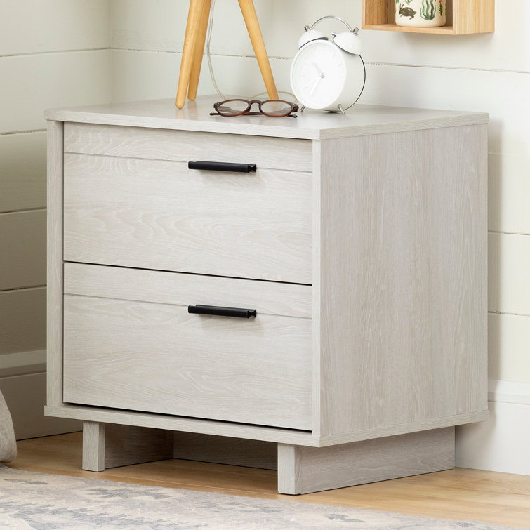 Fynn Winter Oak Modern 2-Drawer Nightstand with Sleek Metal Pulls