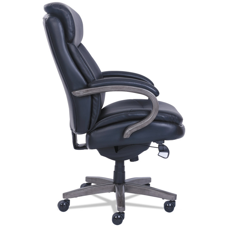 Woodbury High-Back Black Leather Executive Swivel Chair with Wood Arms