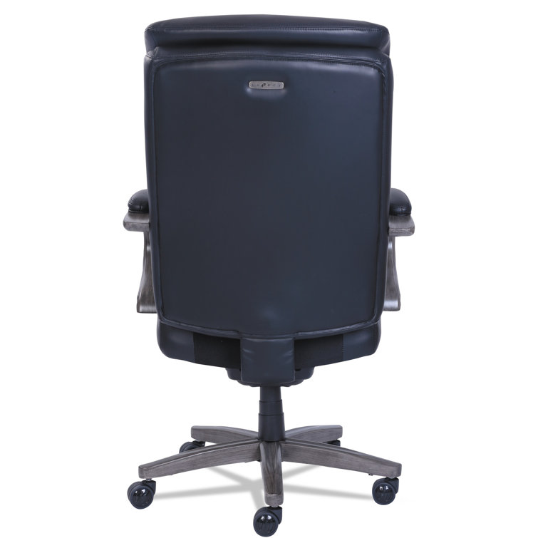 Woodbury High-Back Black Leather Executive Swivel Chair with Wood Arms