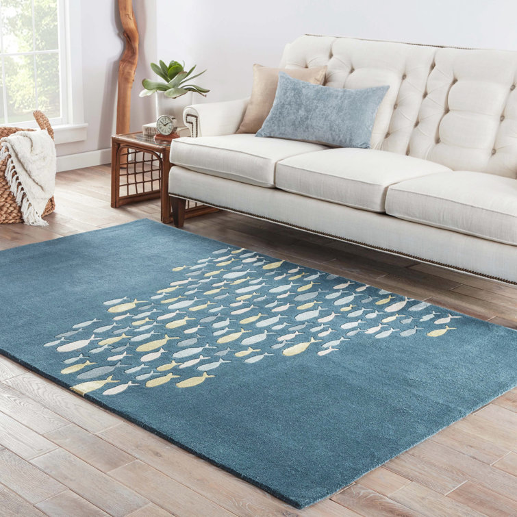 Coastal Resort Schooled Hand-Tufted Wool Blend Blue Area Rug 8'x11'