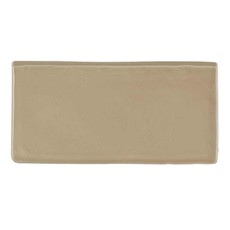 Tremiti Sand Glossy Ceramic Bullnose Wall Tile Trim, 6" x 3"