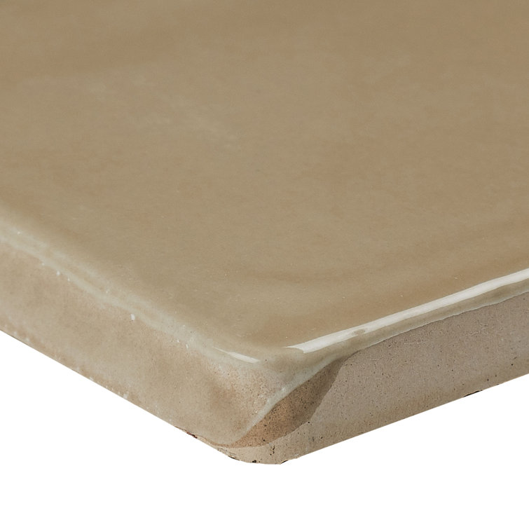 Tremiti Sand Glossy Ceramic Bullnose Wall Tile Trim, 6" x 3"