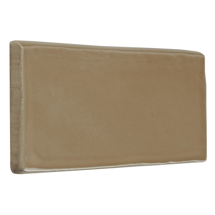 Tremiti Sand Glossy Ceramic Bullnose Wall Tile Trim, 6" x 3"