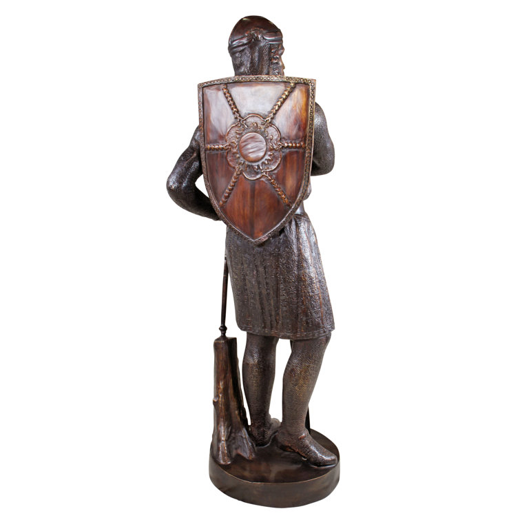 Bronze Medieval Soldier Garden Statue with Shield and Sword