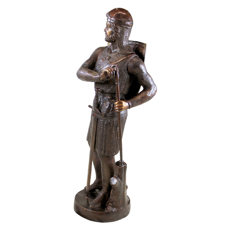 Bronze Medieval Soldier Garden Statue with Shield and Sword