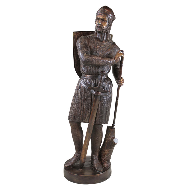 Bronze Medieval Soldier Garden Statue with Shield and Sword