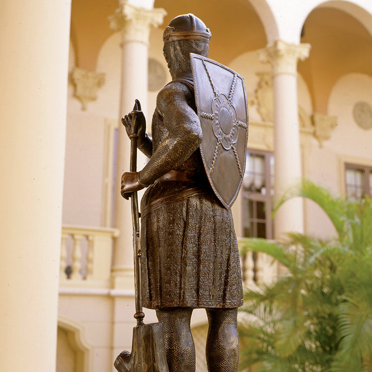 Bronze Medieval Soldier Garden Statue with Shield and Sword