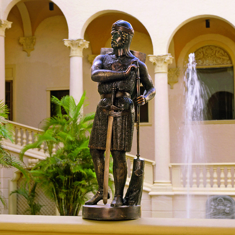 Bronze Medieval Soldier Garden Statue with Shield and Sword