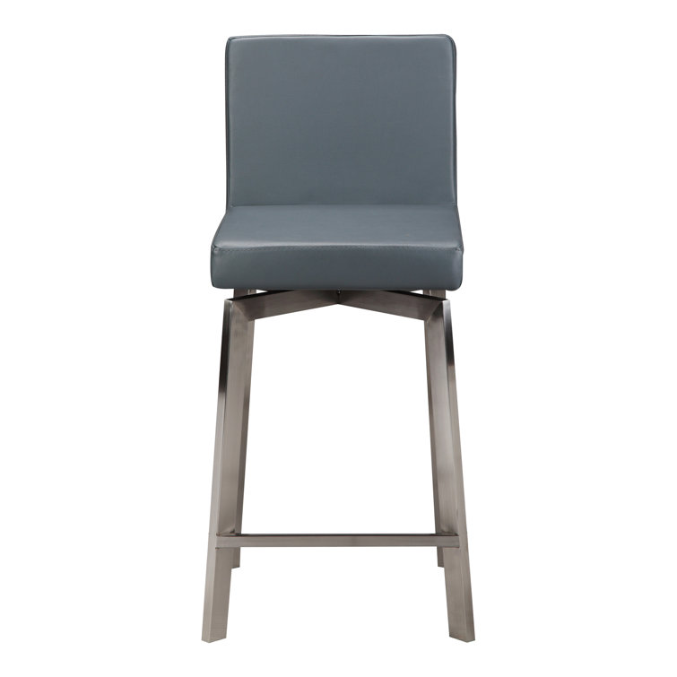 White Faux Leather Swivel Bar Stool with Stainless Steel Frame