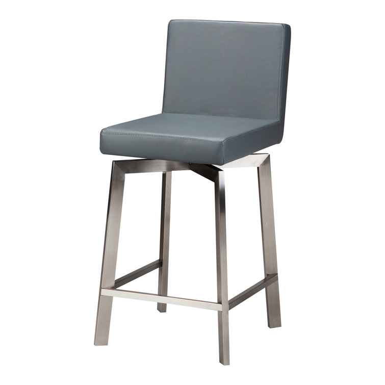 White Faux Leather Swivel Bar Stool with Stainless Steel Frame