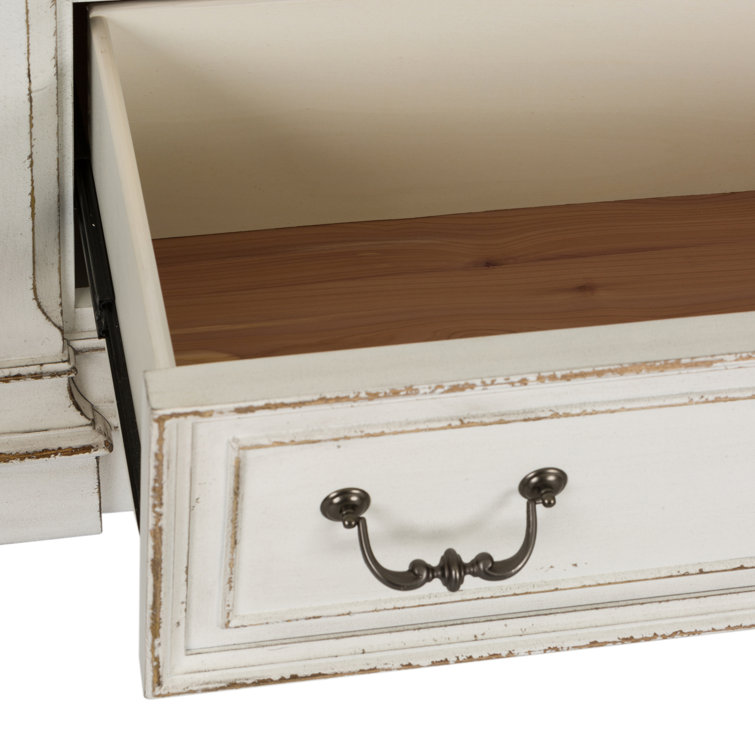 Chamfered Edge Antique White 7-Drawer Dresser with Weathered Top