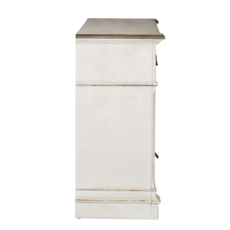 Chamfered Edge Antique White 7-Drawer Dresser with Weathered Top