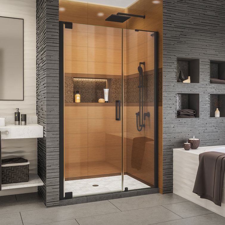 Elegance-LS 50-52" Matte Black Frameless Pivot Shower Door with Clear Glass