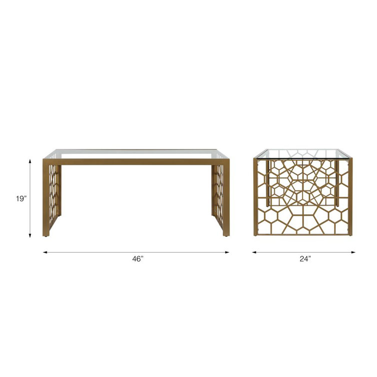 Juliette Brass-Finished Metal & Tempered Glass Rectangular Coffee Table