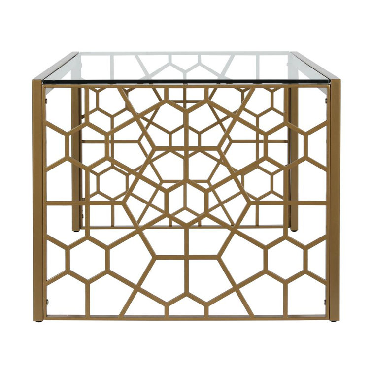 Juliette Brass-Finished Metal & Tempered Glass Rectangular Coffee Table