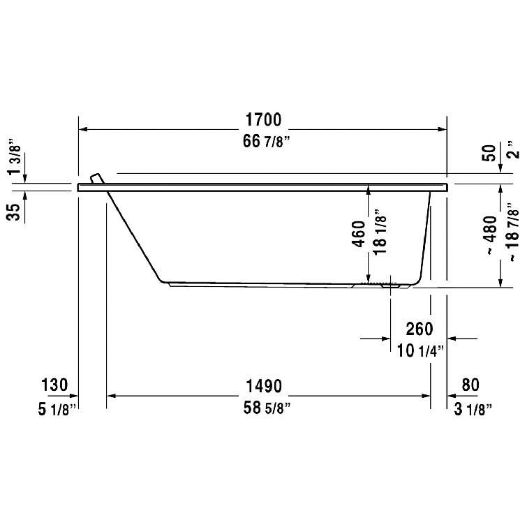 Starck 67'' White Acrylic Rectangular Drop-In Soaking Bathtub