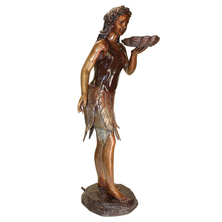 Bronze Leaf Maiden Garden Statue with Seashell