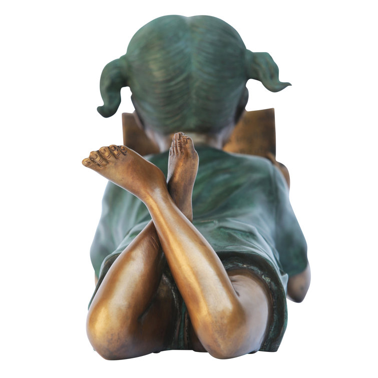 Bronze Girl Reading Statue with Two-Tone Patina Finish