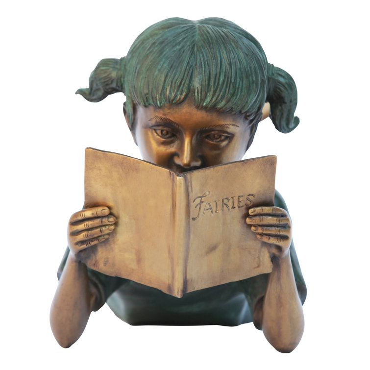 Bronze Girl Reading Statue with Two-Tone Patina Finish