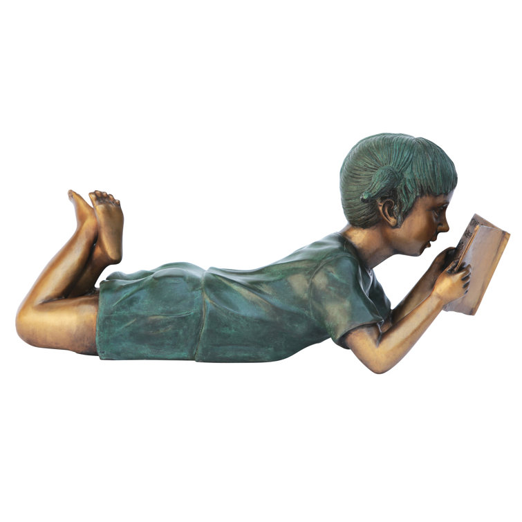 Bronze Girl Reading Statue with Two-Tone Patina Finish
