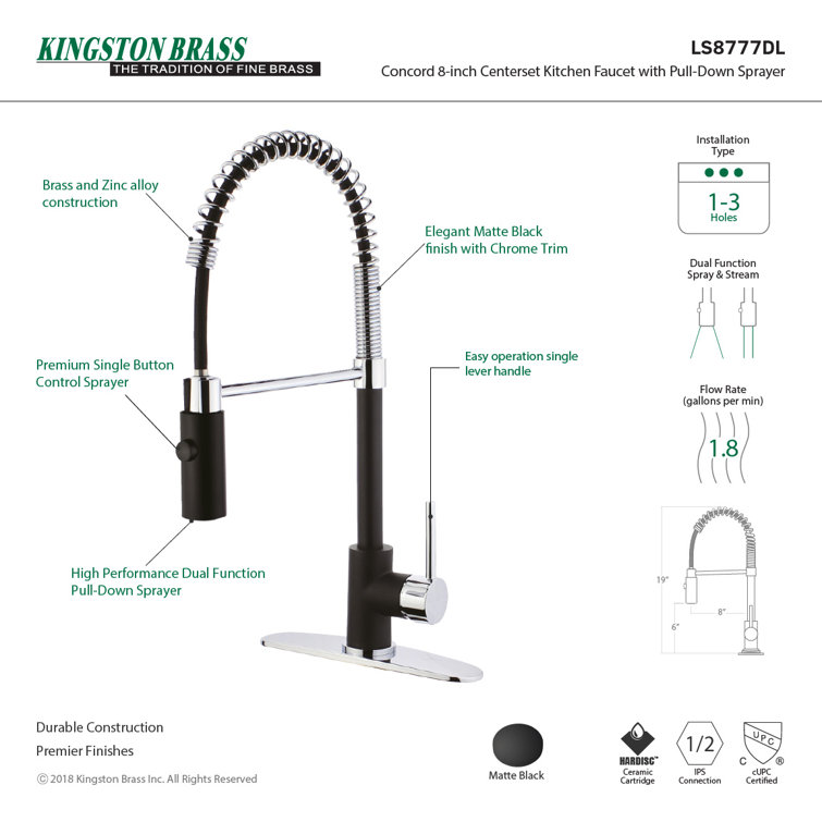 Matte Black and Chrome Single-Handle Pre-Rinse Kitchen Faucet