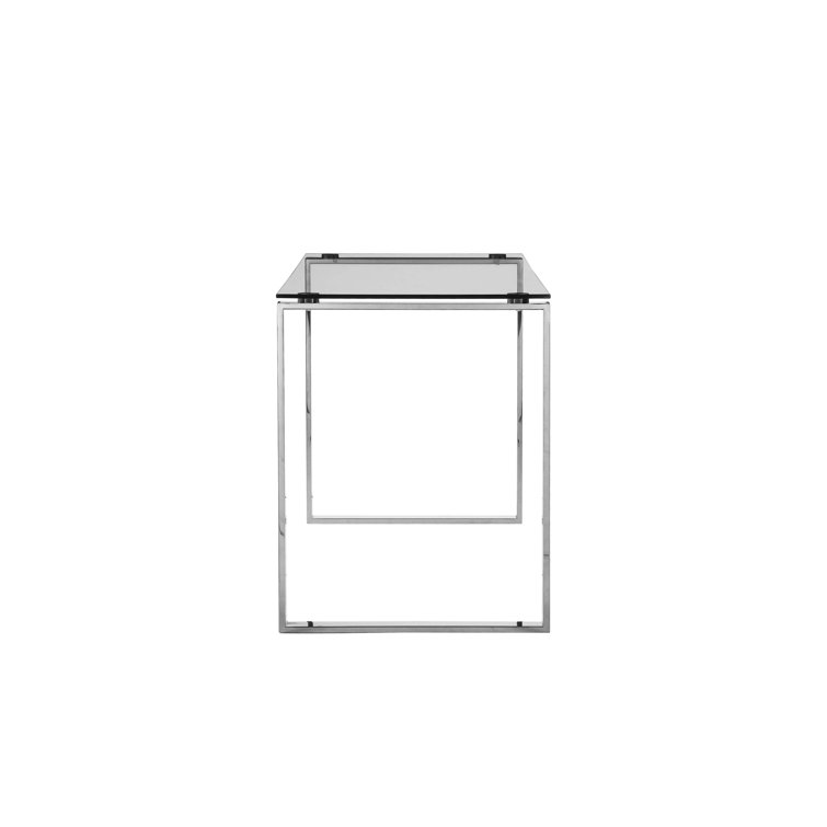 Sleek Silver Polished Steel & Tempered Glass Modern Desk