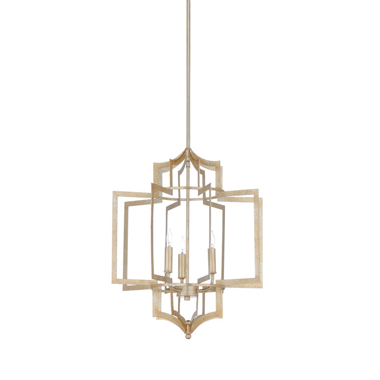 Antique Silver Leaf Mini 3-Light Geometric Chandelier