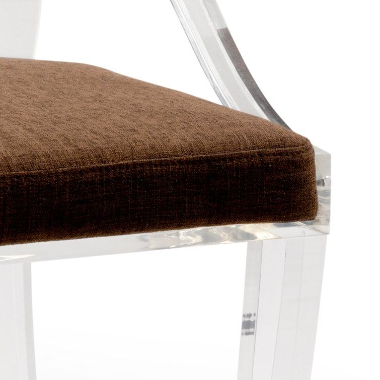 Clear Acrylic Armchair with Brown Fabric Seat