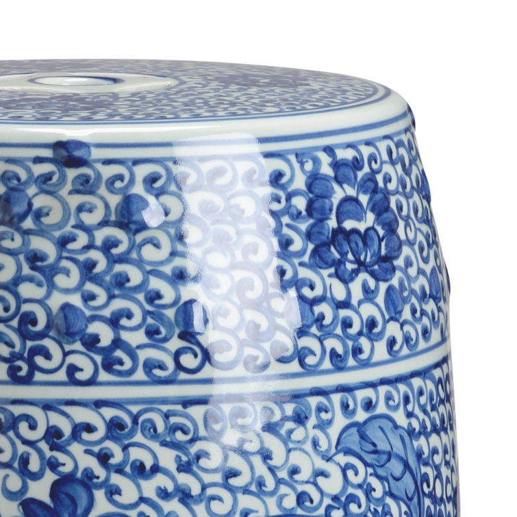 Blue and White Hand-Painted Ceramic Accent Stool