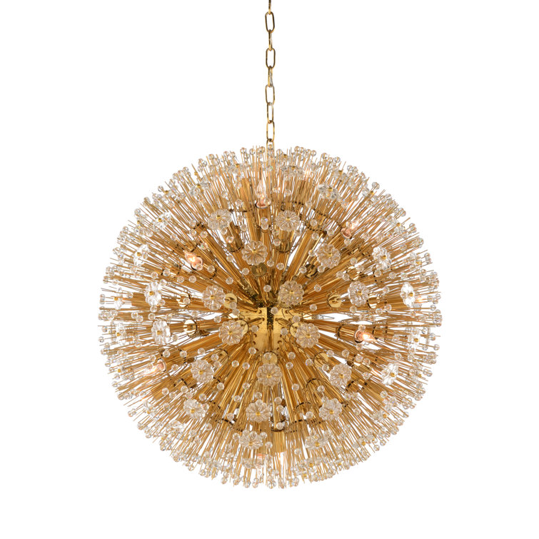 Lolita 16-Light Polished Brass and Crystal Flower Chandelier