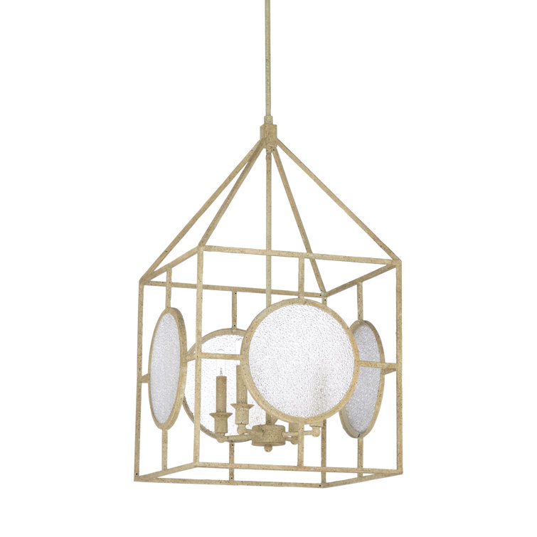 Aged White Mini Chandelier with Clear Crackle Glass