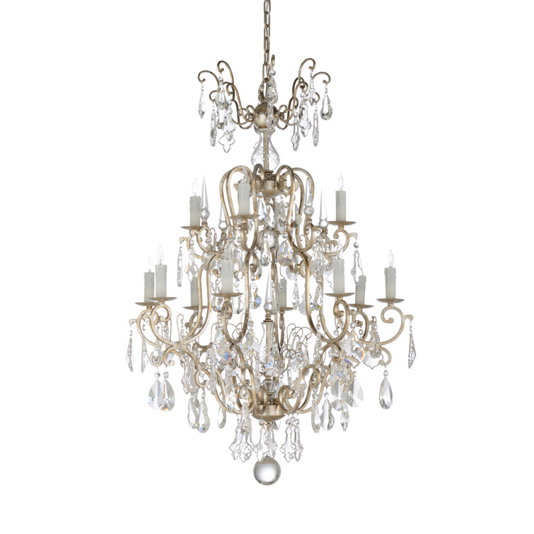Elegant Versailles 12-Light Crystal Chandelier with Antique Silver Leaf Finish