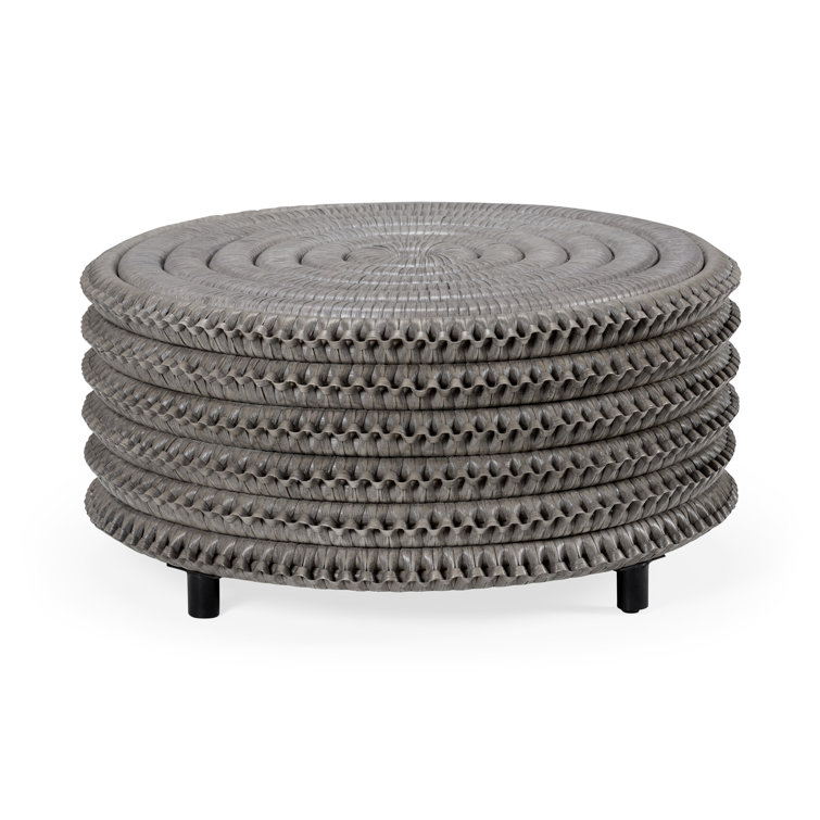Wildwood Ash Gray Round Rattan 33" Coffee Table