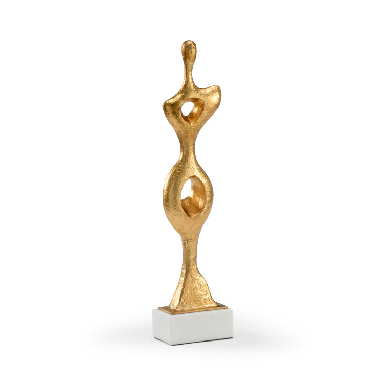 Miro 22" Gold Abstract Metal Sculpture with White Stone Base